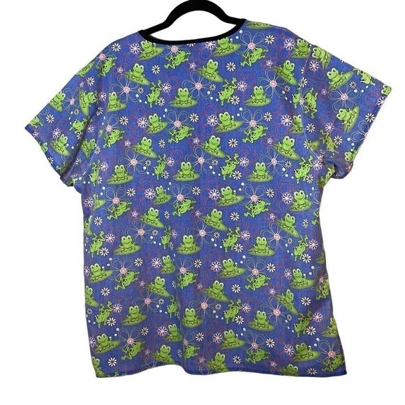 Absolute fun frog print V-neck scrubs two pockets poly cotton 1X - Picture 4 of 8